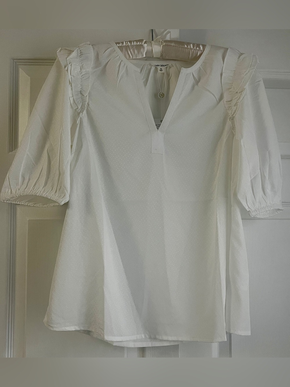 Mary Square White Ruffle Top Size Small